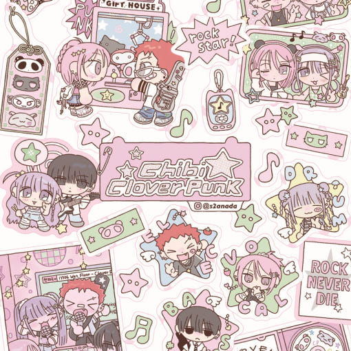 [S2anada] Chibi Clover Punk Sticker Sheet (Pink)
