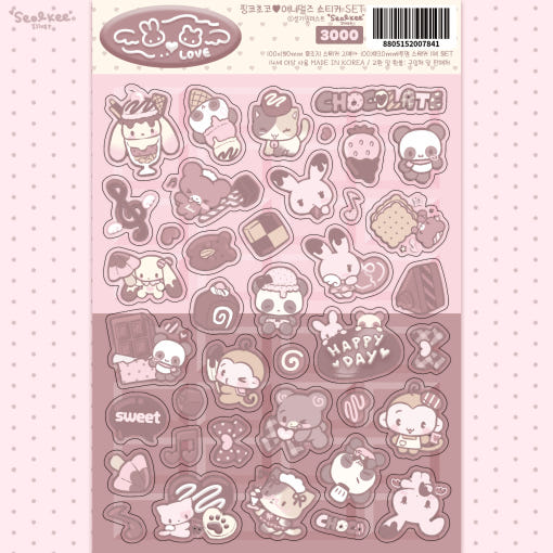 [Seolkee] Pink Choco Animals Sticker Sheet