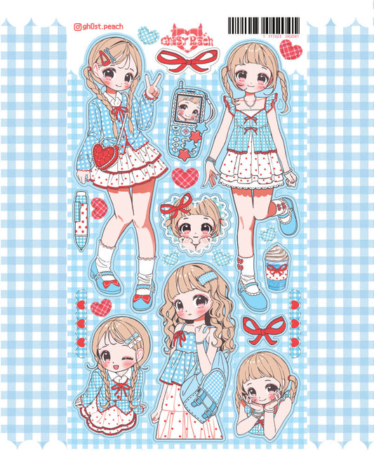 [Ghost Peach] Blue Check Lookbook Sticker Sheet