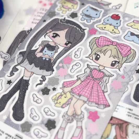 [Zkzk Studio] Black Ribbon Strawberry Plaid Sticker Sheet