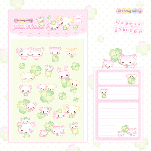 [Creamy Village] Pink Friends and Clover Deco Sticker Sheet