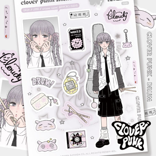 [S2anada] Clover Punk Band Sticker Sheet – Drum