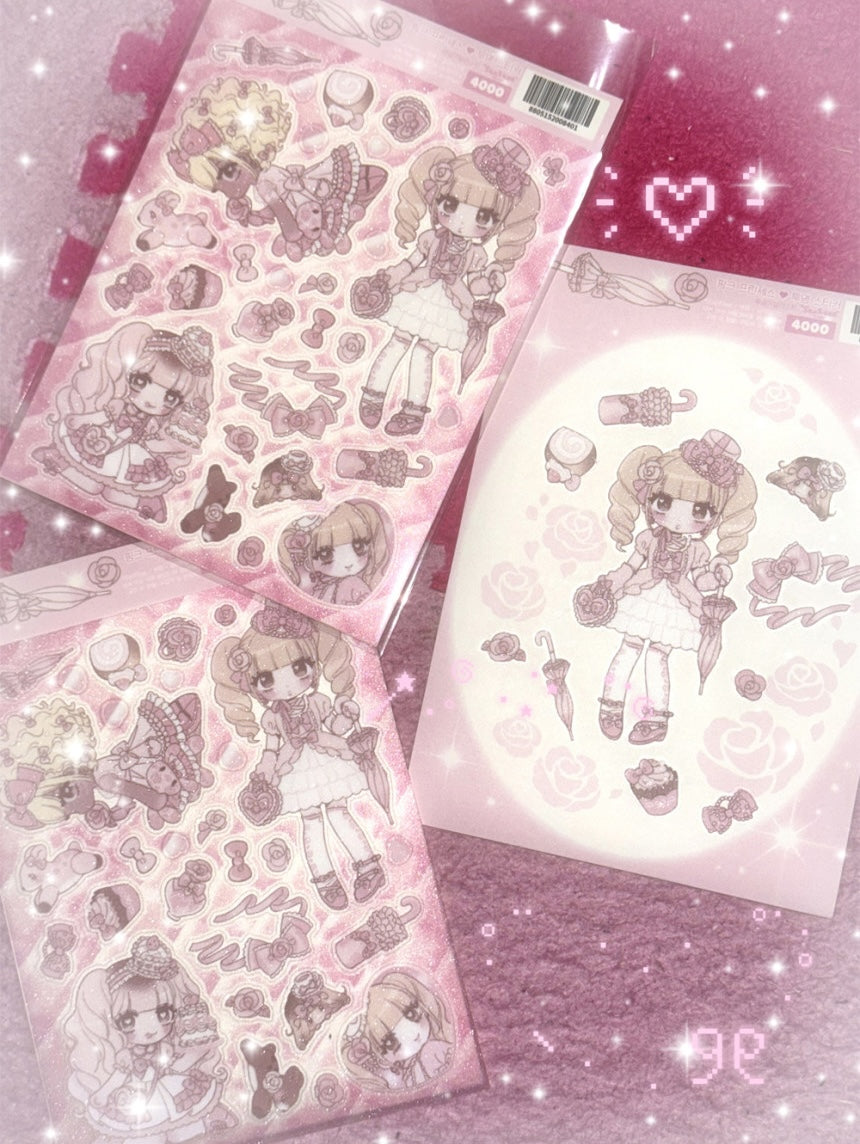 [Seolkee] Pink Princess Clear Glitter Sticker Sheet