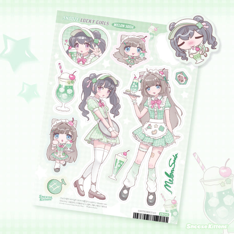 [Snooze Kittens] Lucky Girls Sticker Sheet (Melon Soda)