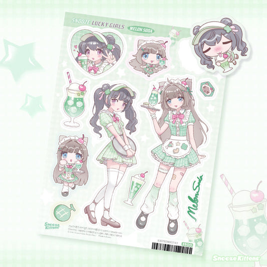 [Snooze Kittens] Lucky Girls Sticker Sheet (Melon Soda)