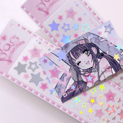 [Pearly Button] Aurora Pink Star Deco Sticker Sheet