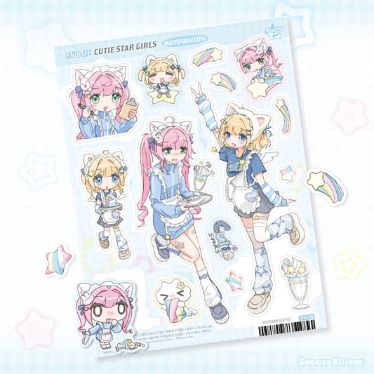 [Snooze Kittens] Cute Star Girls Marshmallow Sticker Sheet