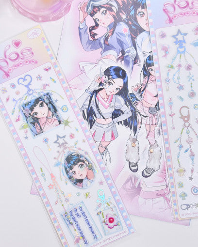 [Pearly Button] Aqua Dolphin Key Ring Frame Sticker Sheet