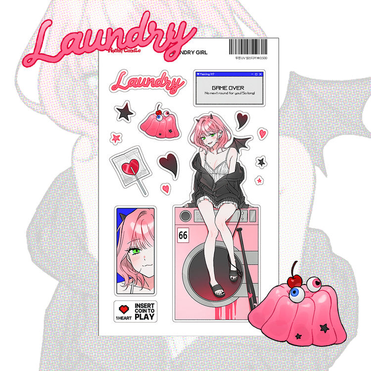 [Rotten Candle] Laundry Girl Sticker Sheet (Clear)