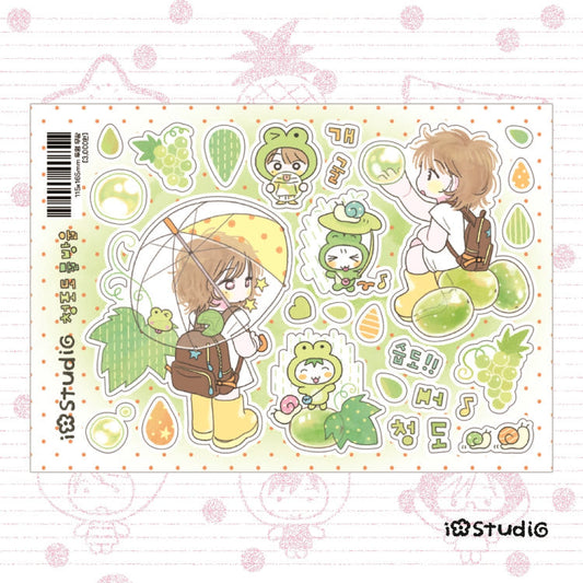 [io studio] Green Grape Droplet Deco Sticker Sheet (Matte)