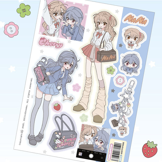 [Doci of Dreams] Cherry & Nana School Bag Sticker Sheet