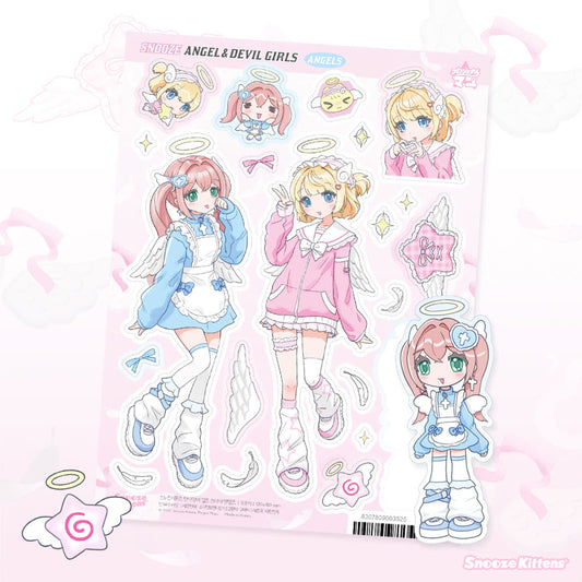 [Snooze Kittens] Angel & Devil Girls Sticker Sheet (Angels)