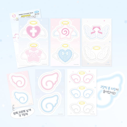 [Snooze Kittens] Angel Wings Memo Sticker Pack