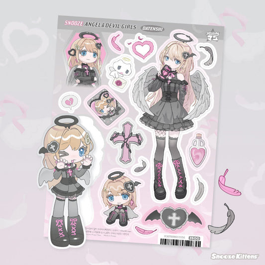 [Snooze Kittens] Angel & Devil Girls Sticker Sheet (Datenshi)