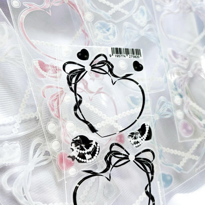 [borahstudio] Pearly Ribbon Heart Frame Deco Sticker Sheet