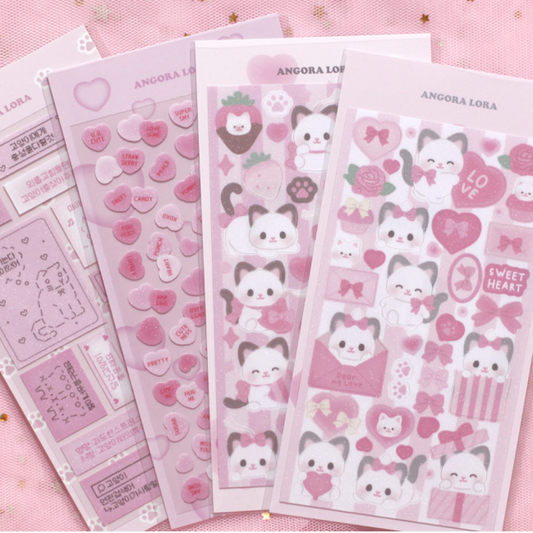 [Angora Lora] Pink Kitty Deco Sticker (4 Styles)