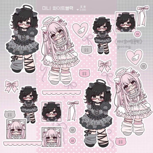 [Po._.ong] Mini White Black Sticker Sheet