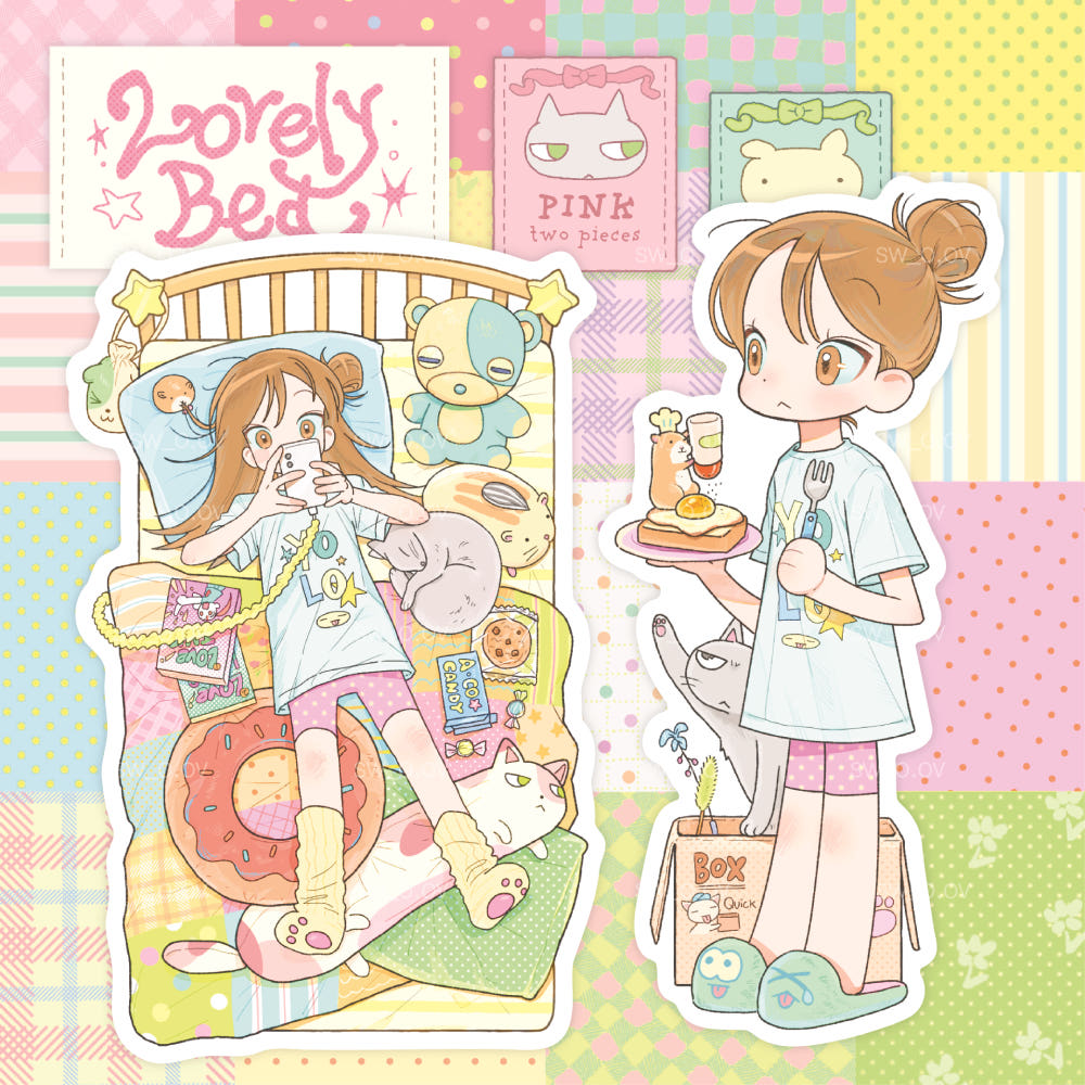 [Sw_o.ov] Pink Lovely Bed Die Cut Sticker Set