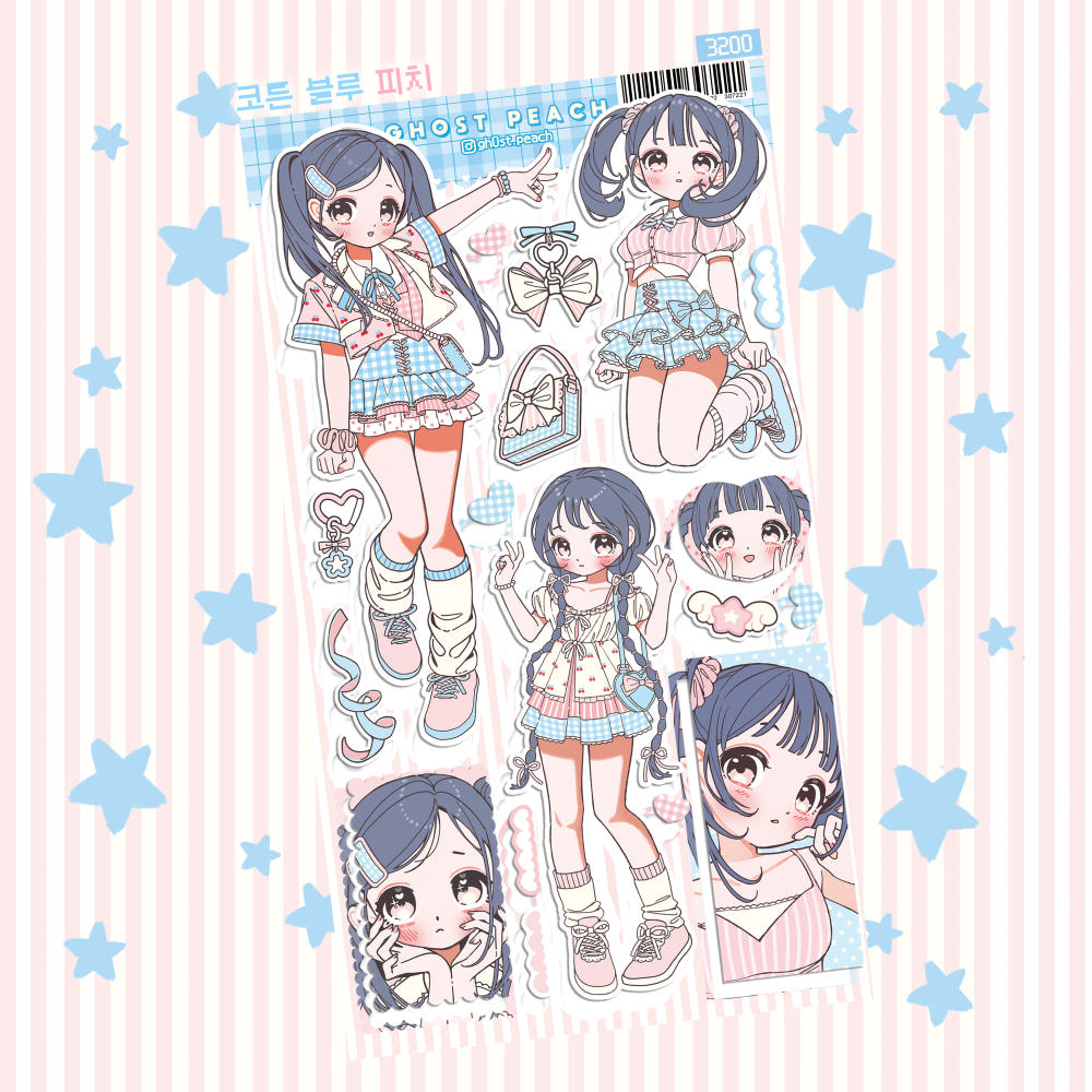 [Ghost Peach] Cotton Blue Peach Sticker Sheet