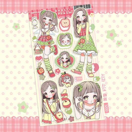 [Ghost Peach] Apple Girl Sticker Sheet