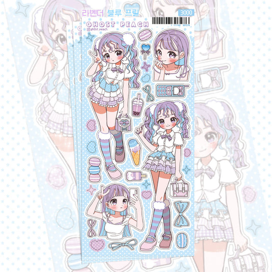 [Ghost Peach] Lavender Blue Frill Sticker Sheet