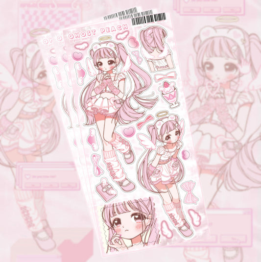 [Ghost Peach] Pink Bear Angel Sticker Sheet