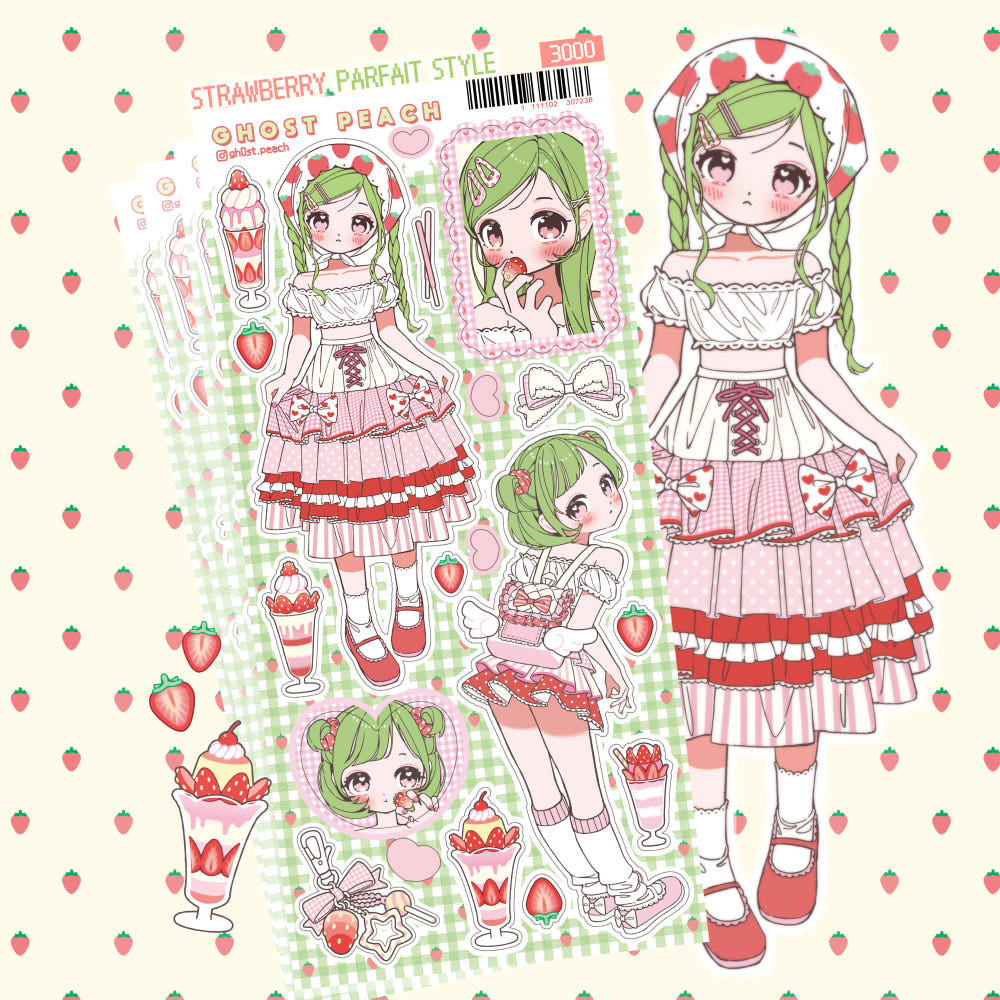 [Ghost Peach] Strawberry Parfait Sticker Sheet