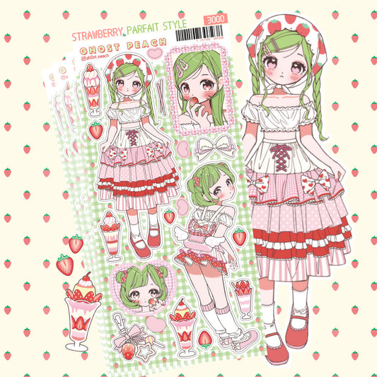 [Ghost Peach] Strawberry Parfait Sticker Sheet