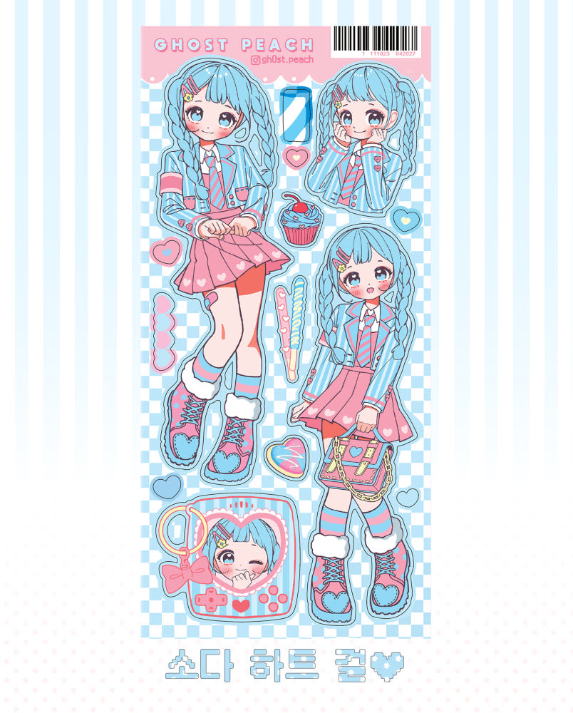 [Ghost Peach] Soda Heart Girl Sticker Sheet