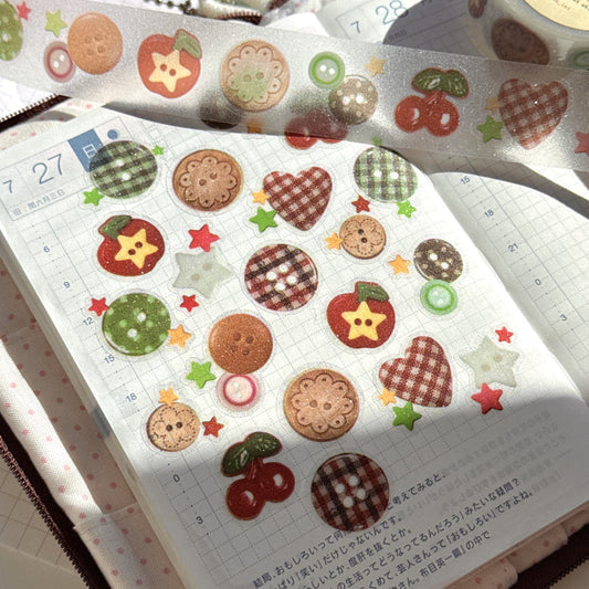 [Heez] Vintage Button Glitter Kiss Cut Tape