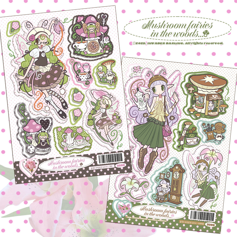 [Invaderdarling] Mushroom Fairies in the Woods Sticker Sheet (2 Options)