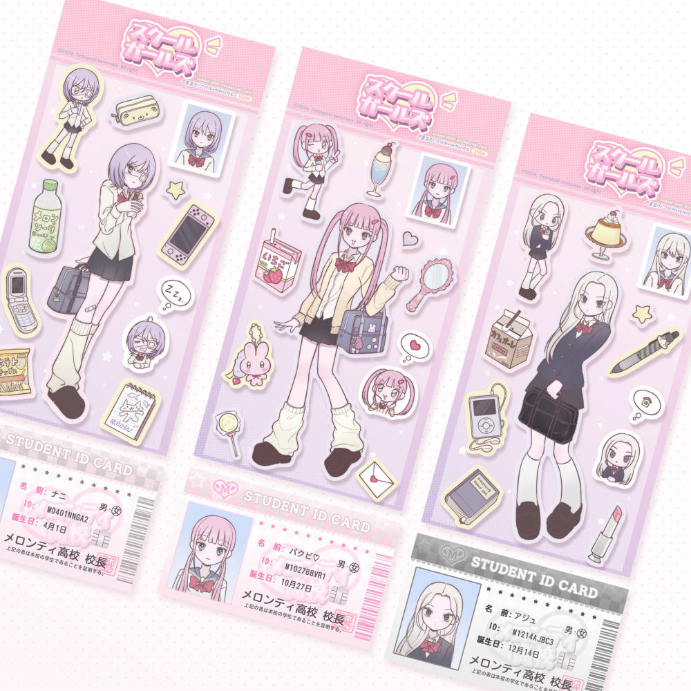 [Tetrapod] School Girls Sticker Sheet + ID Card (3 Options)