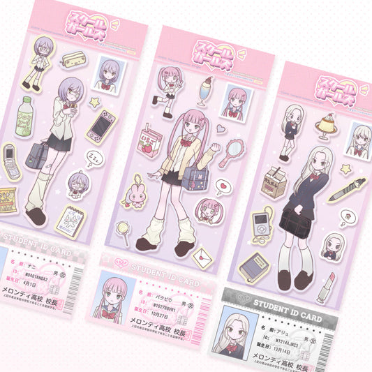 [Tetrapod] School Girls Sticker Sheet + ID Card (3 Options)
