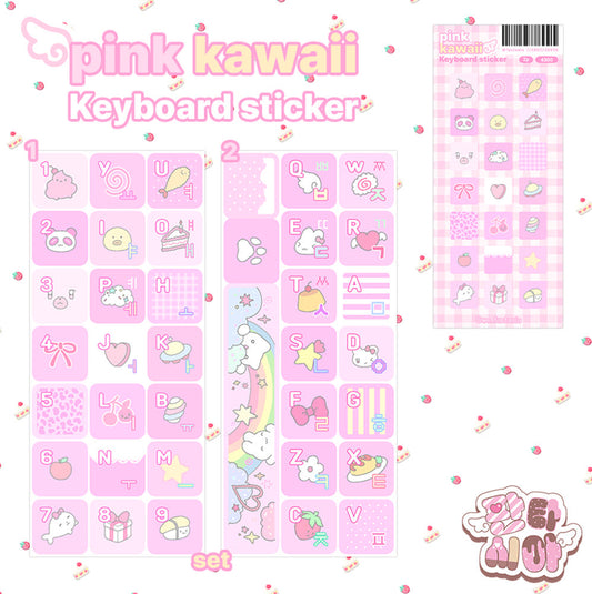 [We_Fantasia] Pink Kawaii Keyboard Sticker Sheet (2 Sheets)