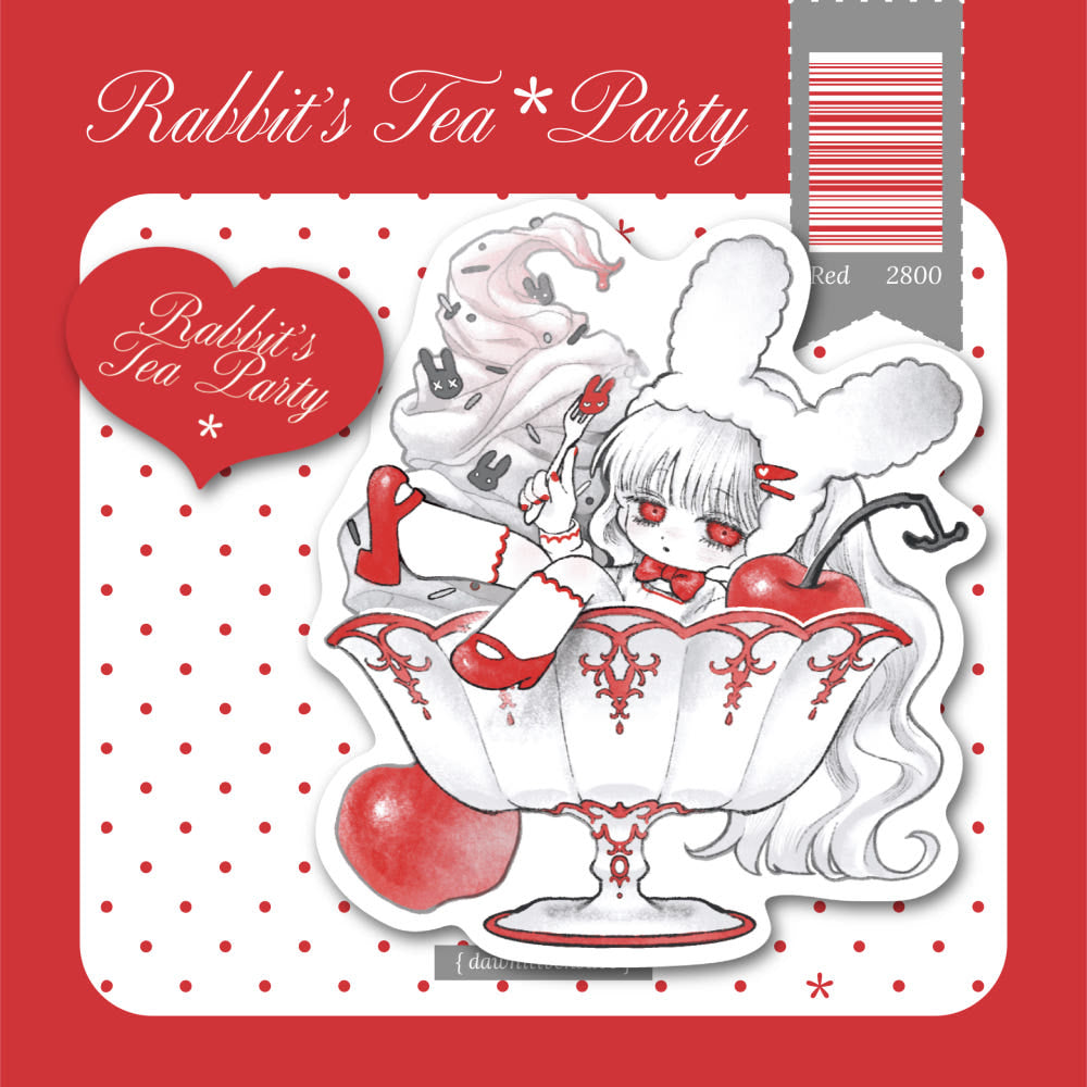 [Dawnitive Wave] Rabbit's Tea Party Red Die Cut Sticker Set