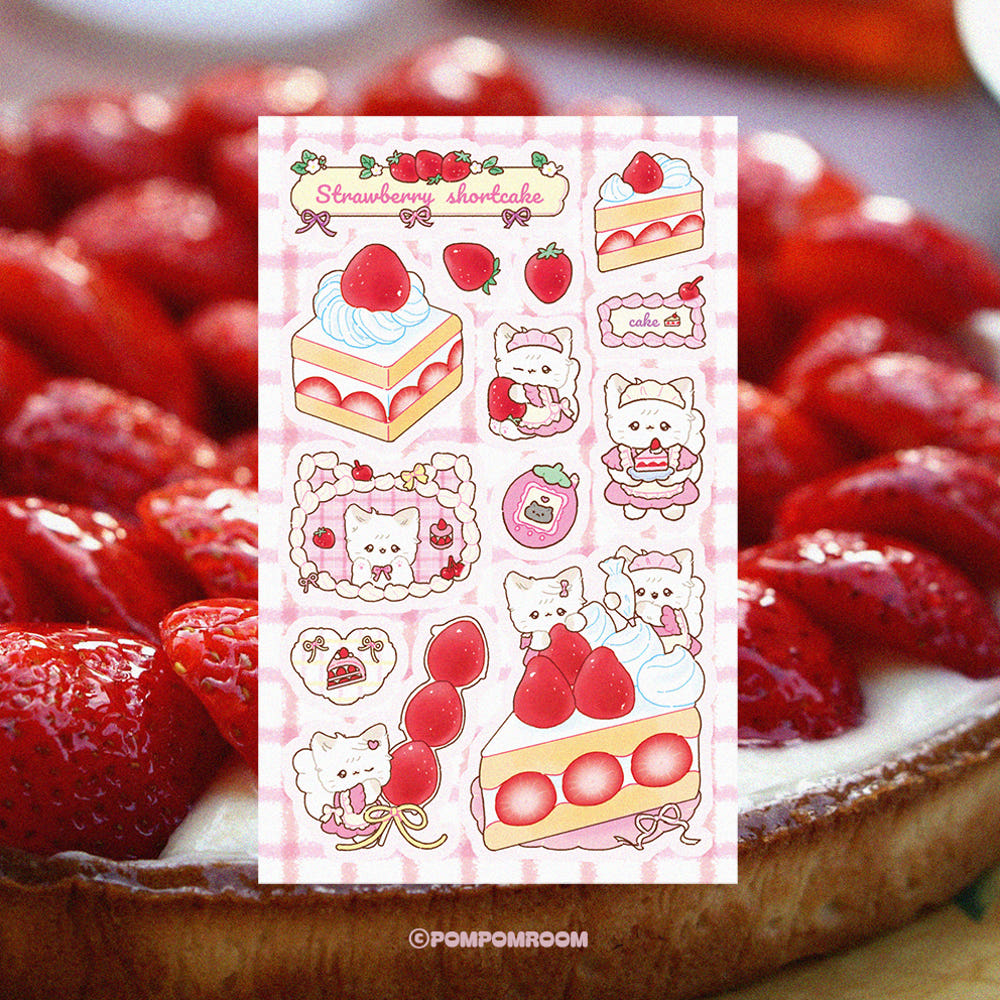 [Pompomroom] Meowchi and Strawberry Shortcake Sticker Sheet