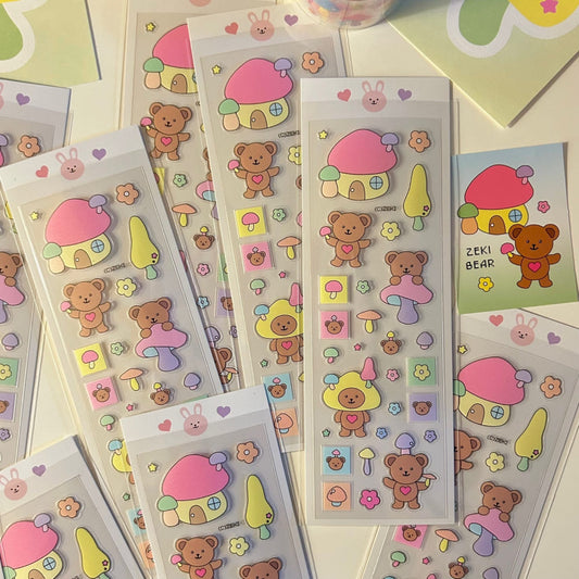 [Zeki Bear] Mushroom Zeki Bear Sticker Sheet