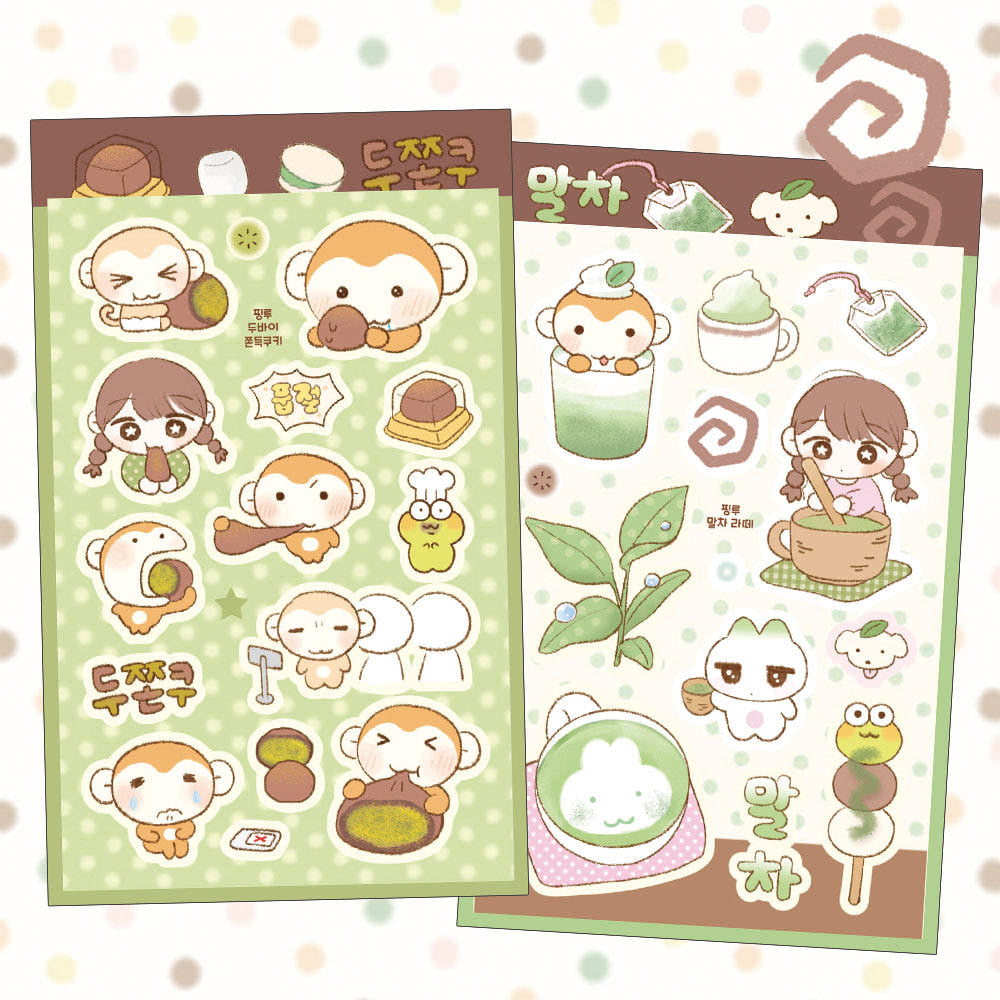 [Pink Rue] Dubai Cookie & Matcha Latte Sticker Sheet (2 Options)