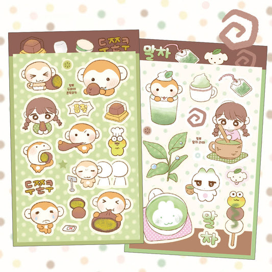 [Pink Rue] Dubai Cookie & Matcha Latte Sticker Sheet (2 Options)