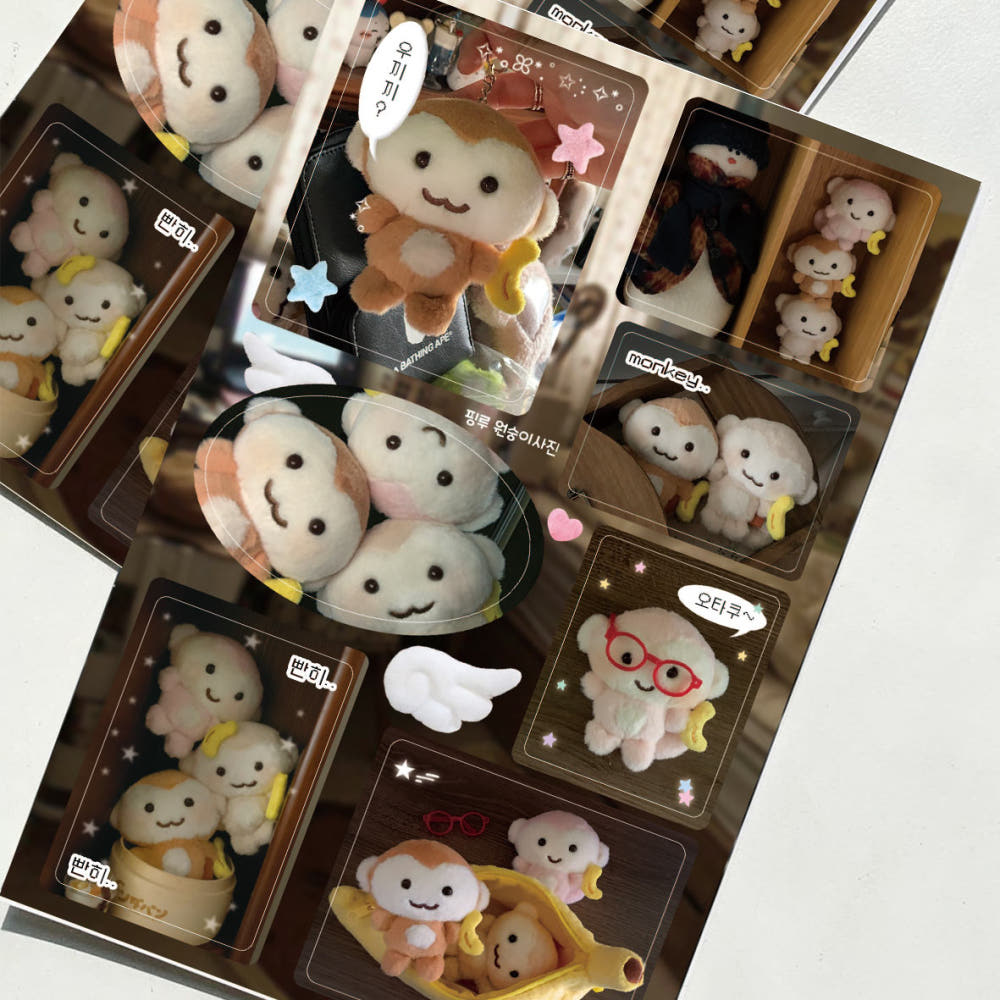 [Pink Rue] Monkey Friends Square Sticker Sheet