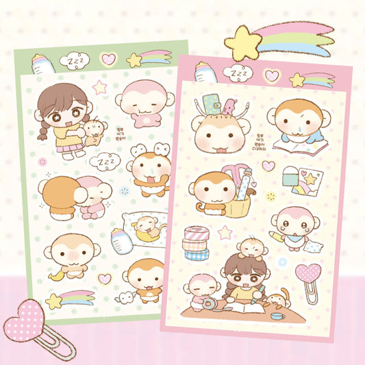 [Pink Rue] Baby Monkey Sticker Sheet