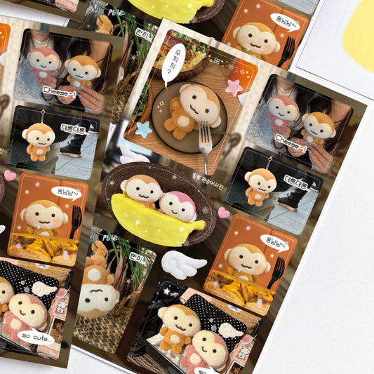 [Pink Rue] Monkey Square Sticker Sheet
