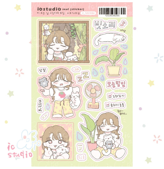 [io studio] Relaxing with Kitty on a Rainy Day Sticker Sheet