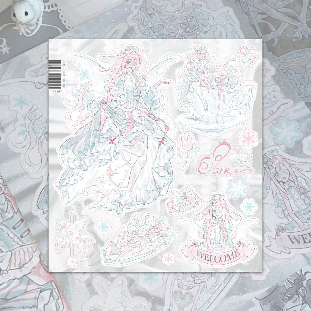[Huae Art] Pink Noise Park Sticker Sheet (Rabbit Ver.)