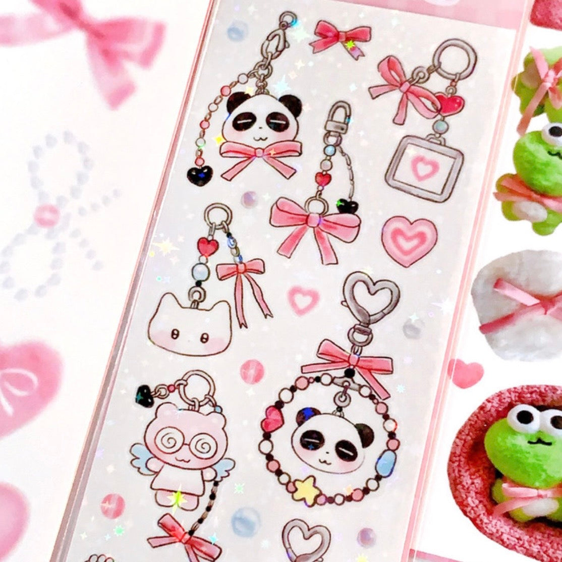 [Pink Rue] Ribbon Panda Key Ring Sticker Sheet