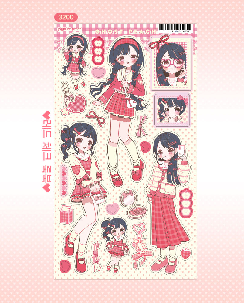 [Ghost Peach] Red Check Lookbook Sticker Sheet