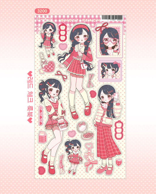 [Ghost Peach] Red Check Lookbook Sticker Sheet