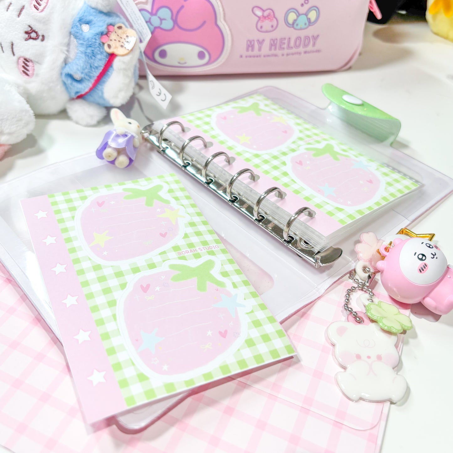 [Borah Studio] A7 Strawberry Memo Sticker Pack (3 Sheets)