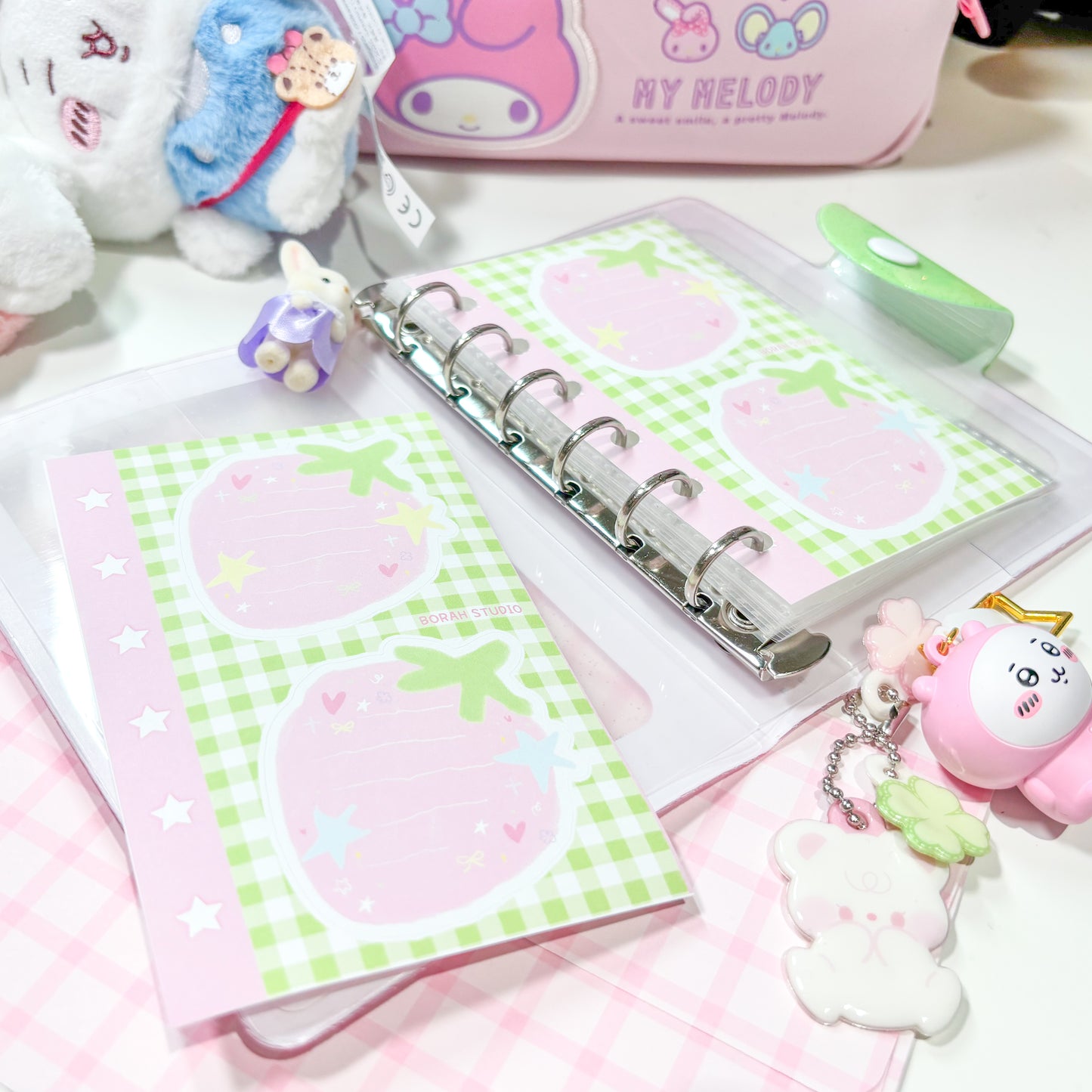 [Borah Studio] A7 Strawberry Memo Sticker Pack (3 Sheets)