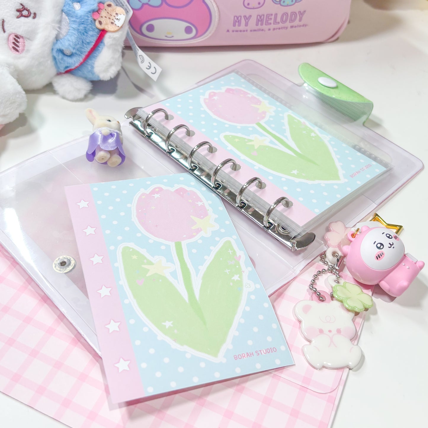 [Borah Studio] A7 Tulip Memo Sticker Pack (3 Sheets)